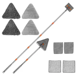 1Set 2 In 1 Baseboard Cleaner Mop Wall Cleaner Mop With Squeegee Extendable Long Handle 8 Reusable Fiber Flannel Chenille Mop Pads 360 Rotatable Convex Design Baseboard Mop For Wall Ceiling Window
