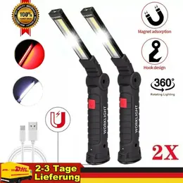 USB Rechargeable COB LED Work Light Inspection Hand Torch Flashlight 360 Rotate Base Magnetic Lamp For Car Repair Camping