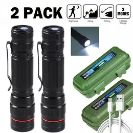 LED Flashlight USB Rechargeable Tactical Zoom Torch Powerful Mini Pen Light Work Light For Camping