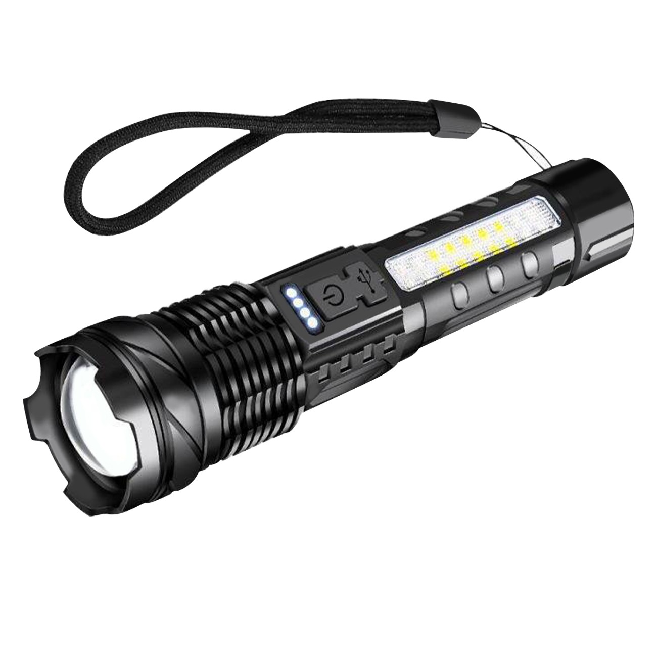 Rechargeable LED Flashlight Tactical Torch Police Super Bright Work Light Lamp Red White Blue 3 Light USB Charging