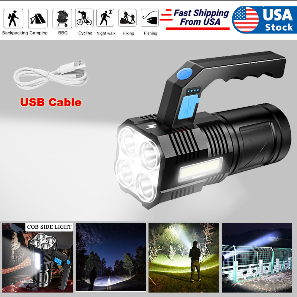 LED Flashlight USB Rechargeable Torch COB Spotlight Camping Light Emergency Lamp 4 Modes Waterproof Work Light