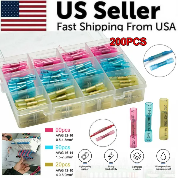 Main product image of 200PCS Heat Shrink Butt Wire Splice Connectors Seal Crimp Terminals USA