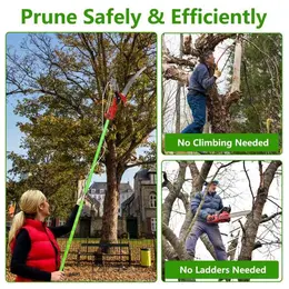 2-in-1 Manual Pole Saw 8.23-15.12FT Extendable Tree Pruner - SK5 Steel Pruner, Double-Hooked Saw Blade, Oxford Storage Bag , Goggles,Gloves For Tree Trimming