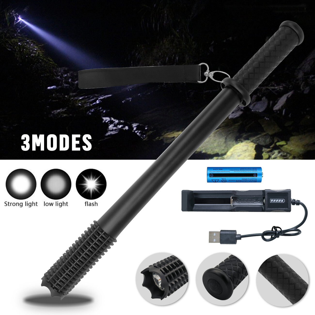 LED Flashlight Rechargeable Torch Spotlight Emergency Security Work Light 3 Lighting Camping Lamp