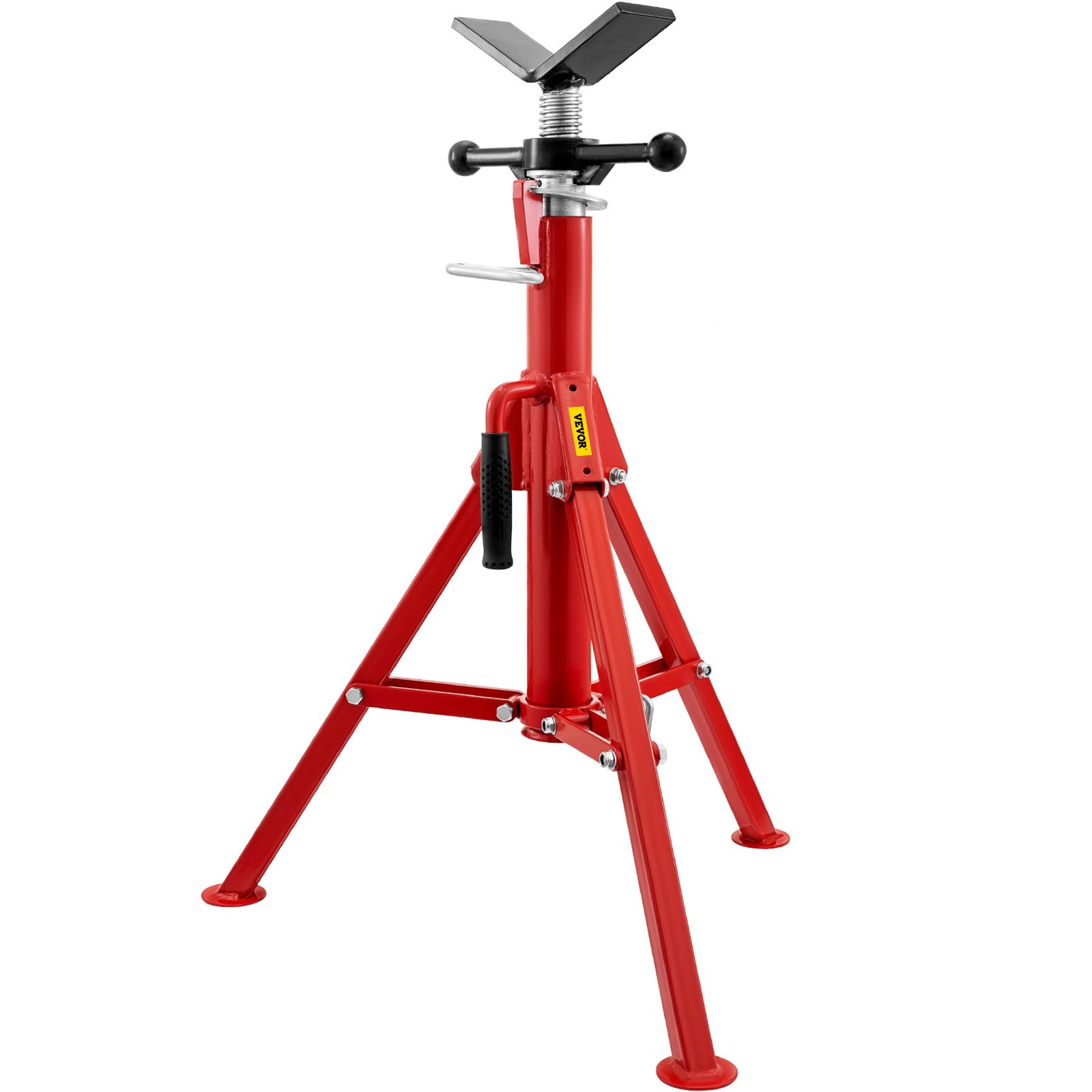 Main product image of V-Head Pipe Stand, 1/8-12 Inch Pipe, 28-52 Inch Height, 2500 Lb Load, Folding Carbon Steel