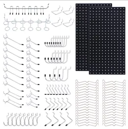 108-Piece Black Wall Management Kit, Including Pegboard And Hooks In Multiple Sizes, Ideal For Organizing Garages, Workshops, And Storage Rooms
