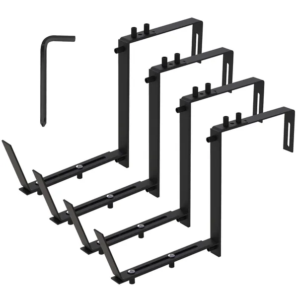 4Pcs Adjustable Planter Box Brackets Flower Box Holders Window Boxes Planters Hooks No Drill Railing Planter Mounts For Windowsills Garden Fences Balcony