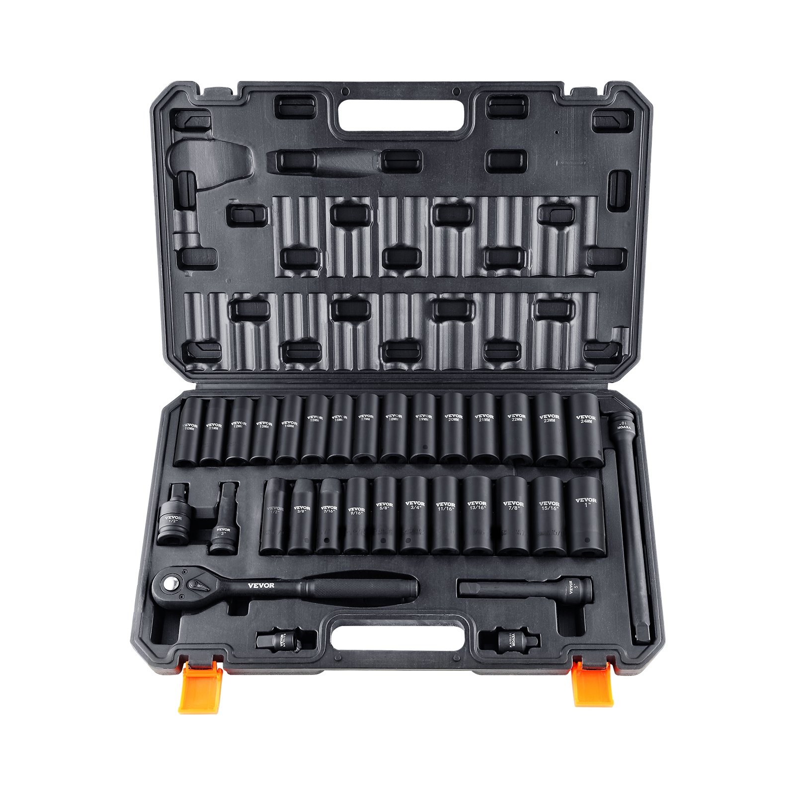 Main product image of 1/2" Drive Impact Socket Set, 33 Pc, SAE 3/8-1", Metric 10-24mm, 6 Pt Cr-V