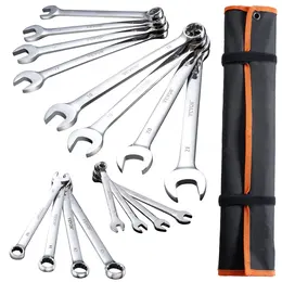 Product image of 25-Piece Combination Wrench Set with Roll-up Pouch, Carbon Steel, Metric 6-32 mm