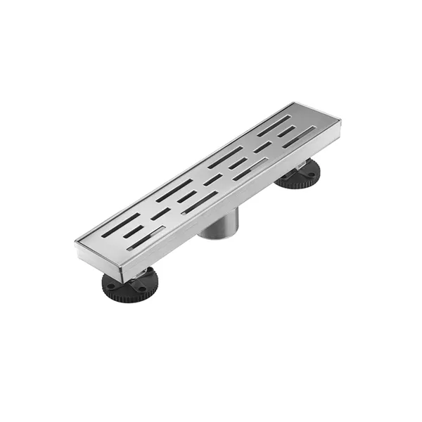 12 Inch Linear Shower Drain With Removable Brick Patterned Grate Cover, 304 Stainless Steel Shower Floor Drain With Hair Strainer And Leveling Feet