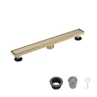 Product image of 24 Inch Linear Shower Drain, 2-in-1 Flat/Tile Insert Cover, 304 SS, Hair Strainer, Brushed Gold