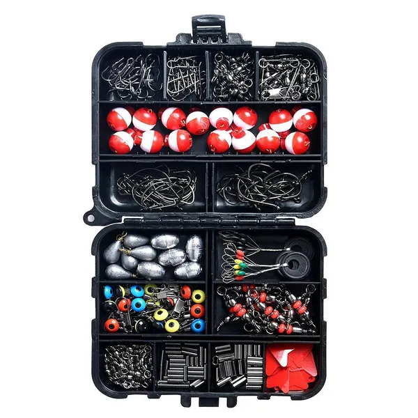 263pcs Outdoor Fishing Accessories Set With Tackle Box Including Plier Jig Hooks Sinker Weight Swivels Snaps Sinker Slides Kit