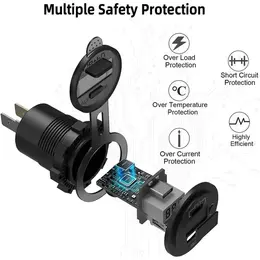 DaierTek 12V 48W USB Charger Outlet Waterproof Charger Socket PD Type C And QC3.0 USB Port USB Socket For Car Boat Marine Truck