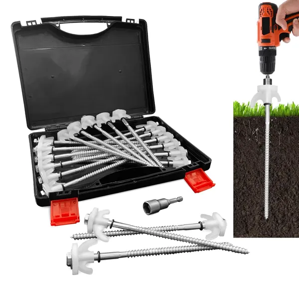 Main product image of 20-Pack Heavy-Duty Screw-In Tent Stakes | Glow-in-the-Dark Heads | Hex Driver & Storage Box Included