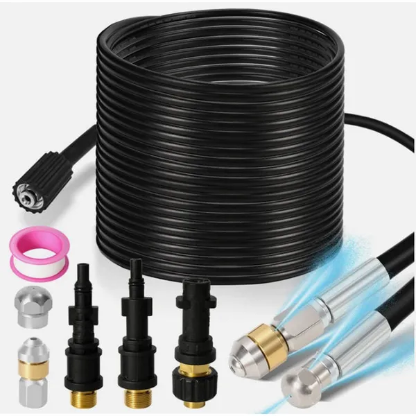 Main product image of 15m High Pressure Washer Pipe Cleaning Kit, 160Bar Power With Push & Spin Nozzles, Fits Karcher K2 K3 K4 K5 K7, For Drain Gutter Sewer Patio Driveway Deep Cleaning