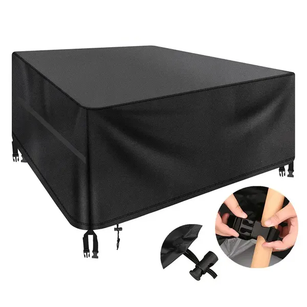 Heavy-Duty 420D Outdoor Furniture Cover For Patio, Garden, And Balcony - Black Polyester Blend With Button Closure, Fits 210 X 140 X 80 Cm, Outdoor Furniture Cover|