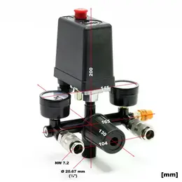 Product image of Compressor Pressure Regulator with Pressure Switch, 2 Gauges, Safety Valve