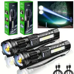 2Pack-USB Rechargeable LED Flashlight Adjustable Focus Camping Hiking Outdoor Flashlight Work Light Logistics - Only For USPS. TK And TMEU Only For Self-pickup
