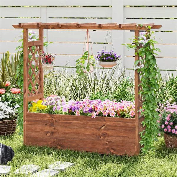 Natural Pine Wood Raised Garden Bed, 100% Solid Pine Construction & Hanging Roof Design