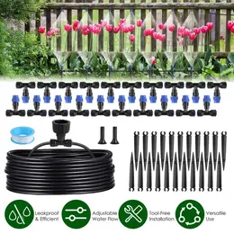Complete Garden Drip Irrigation System Kit,Drip Irrigation Kit, 75FT Garden Watering System With Adjustable Misting Nozzles For Garden Greenhouse Lawn Patio Flower Bed
