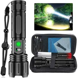 Rechargeable Ultra Bright Flashlight 3000mAh Lasting IP67 Waterproof Smart Digital Display For Camping