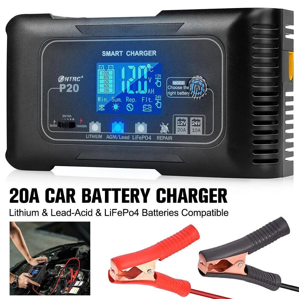 Support Pan European-Car Intelligent Battery Charger Automotive Lithium LiFePO4 AGM GEL 12-24V     20A-10A