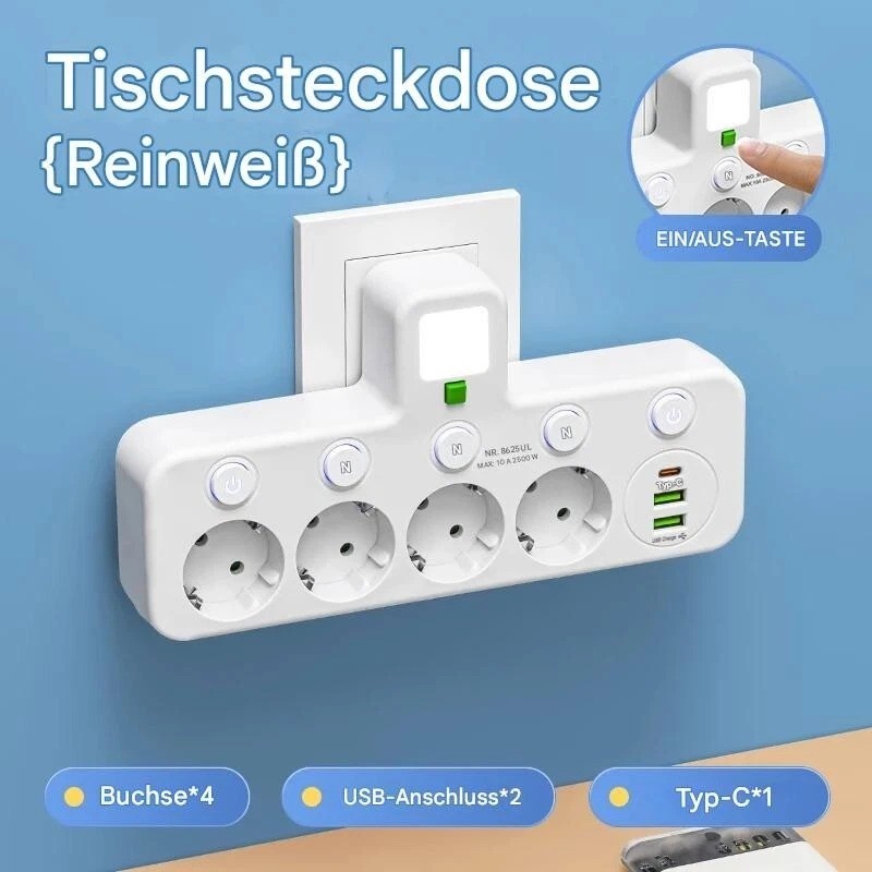 Main product image of 4-Way European Socket Power Strip with USB Ports