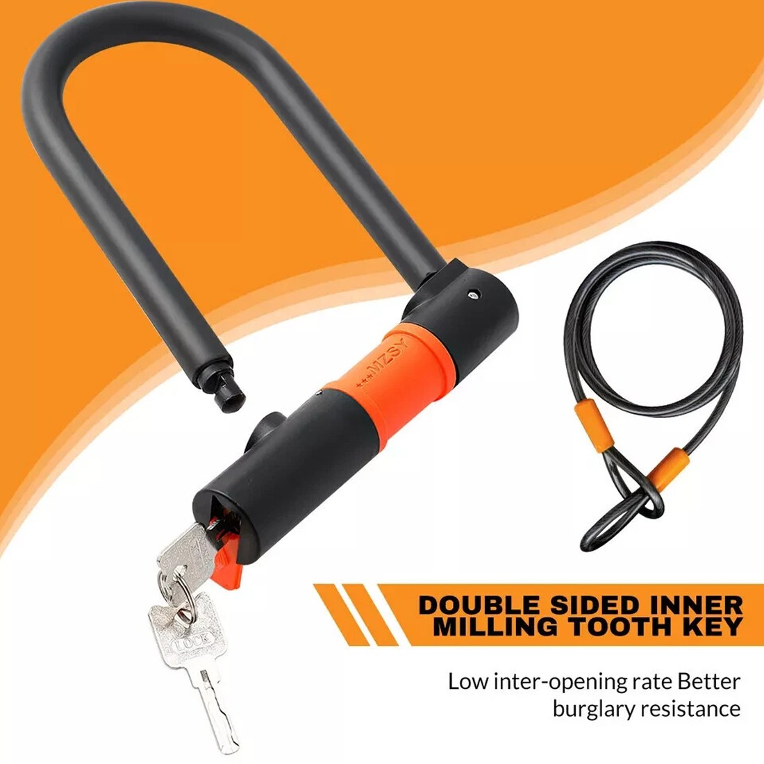 U Shaped Bike Lock With Two Keys Heavy Duty Cable With Bracket Bicycle Lock