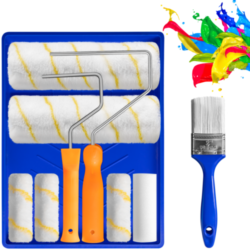 Main product image of 9-Piece Paint Roller Kit with Tray, Roller Sleeves, and Brush