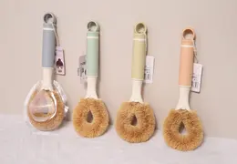 Coconut palm pot washing brush-long handle-random color-length 25cm-1 piece