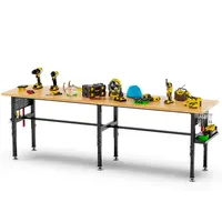 96in Adjustable Workbench, Solid Wood Top, 2000 Lbs Capacity, Pegboard, Power Outlet, Storage, Wheels/Feet