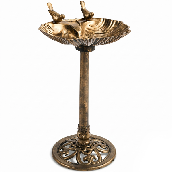 50x36x81cm Antique Bronze Resin Bird Bath With Shell Edge & 1.4W Solar Fountain
