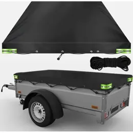Trailer Cover Tarp Waterproof 208x114x9cm Black 420D Oxford Cloth Reflective Strip UV Protection