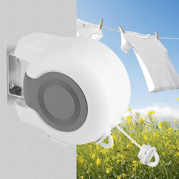 13m Wall Mounted Retractable Double Clothesline, Indoor Outdoor Retracting Laundry Drying Rack
