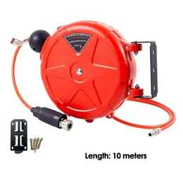 10-Meter Retractable Air Compressor Hose Reel, Wall-Mounted With A Rotating Bracket And Quick Connector, Featuring A 180° Flexible Rotating Clamp, Designed