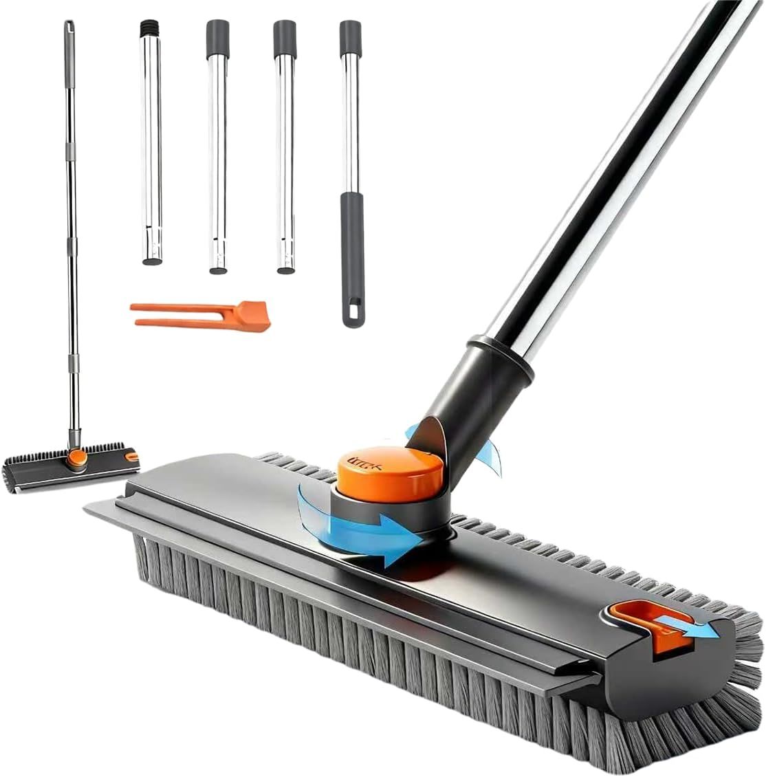 Main product image of Floor Scrub Brush, 54in Adjustable Handle, Stiff Bristle, Scraper