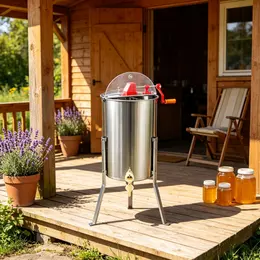 Product image of 3-Frame Manual Stainless Steel Honey Extractor with Adjustable Stand and Lid