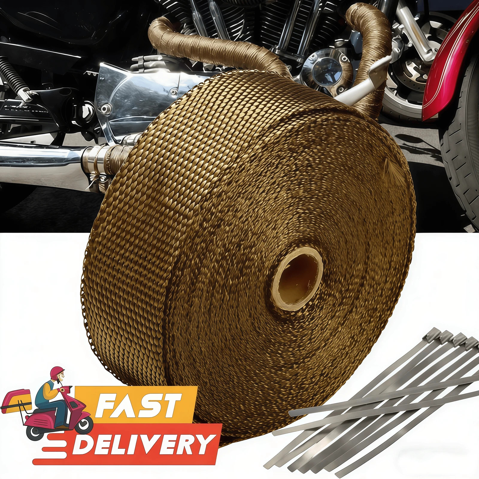 Main product image of 20M Titanium Gold Heat Wrap Tape for Exhaust Manifold Insulation