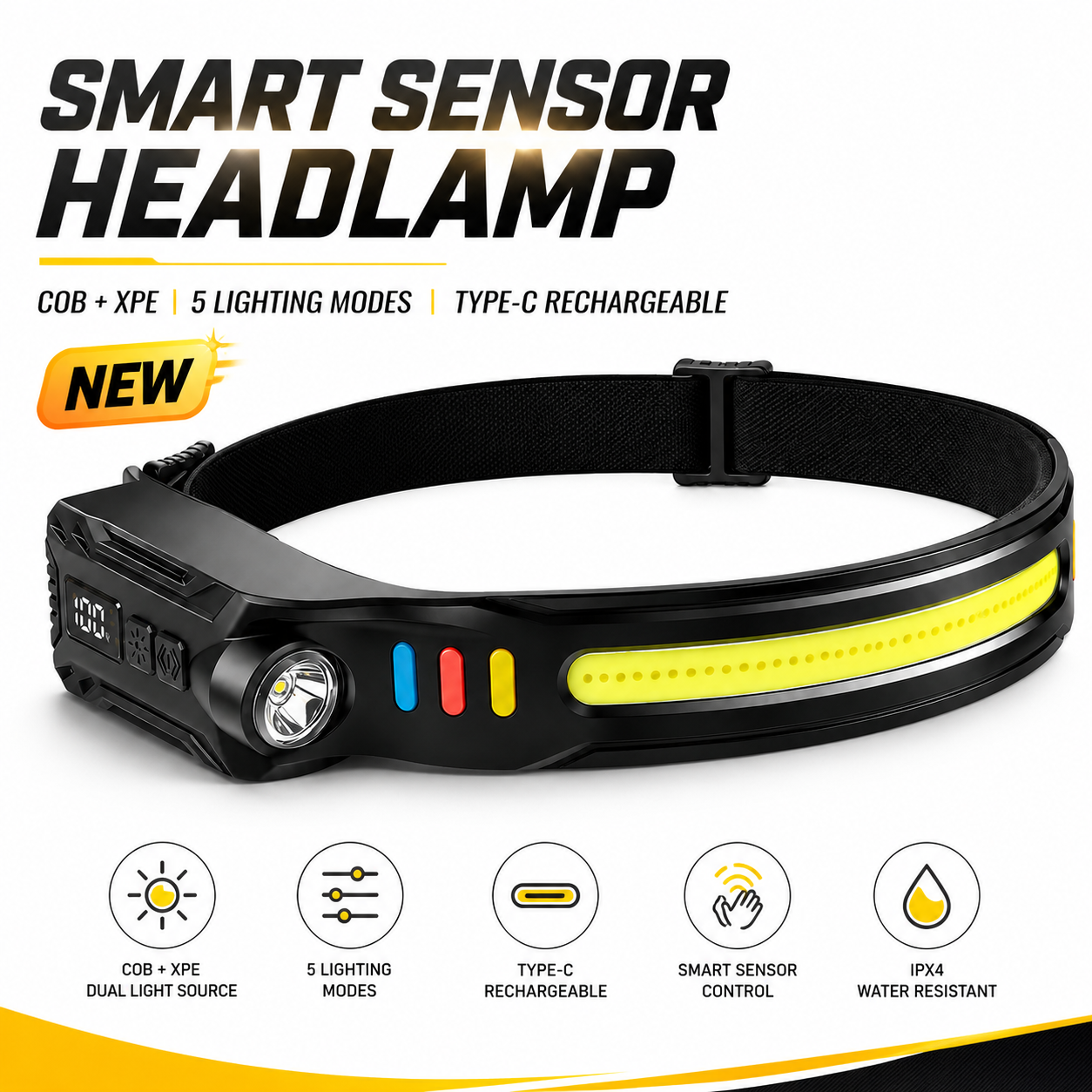 Main product image of Rechargeable Motion Sensor Type C Waterproof LED Headlamp YD 79, 350LM