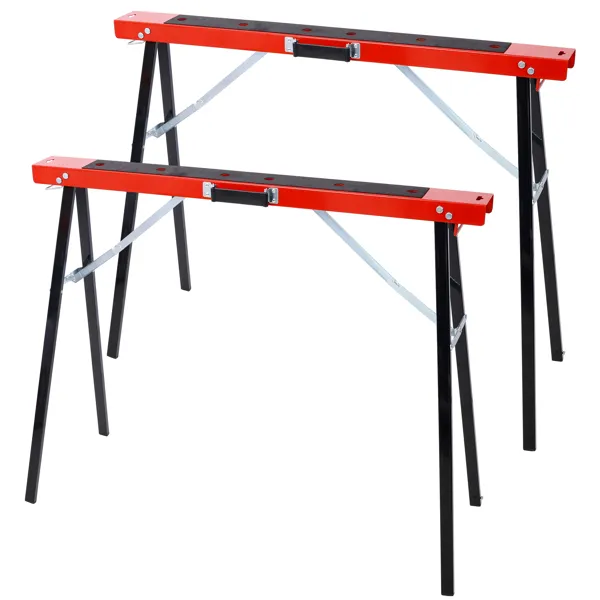 Main product image of Saw Horses 2 Pack, Folding Portable Work Horse with Fast Open Legs, Convenient Handle, Heavy Duty Steel Sawhorse for Garage, Workshop, Fully Assembled,red+black color