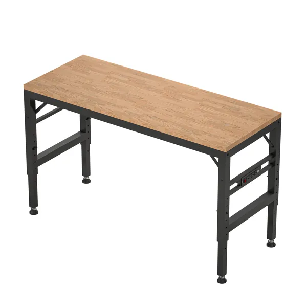 Main product image of 60" Adjustable Height Workbench, Rubber Wood Top Heavy duty Workstation with Power Outlets, over 2000 Lbs Capacity Hardwood Worktable for Workshop, Garage, Office, Home