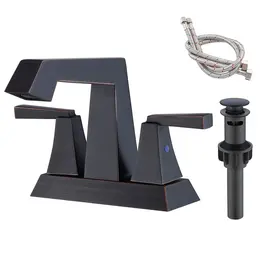 Product image of 2-Handle Oil Rubbed Bronze Faucet, 4-Inch Centerset, 3-Hole, Pop-Up Drain