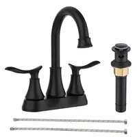 Product image of Bathroom Faucet Matt Black with Pop-up Drain & Supply Hoses 2-Handle 360 Degree High Arc Swivel Spout Centerset 6 Inch Vanity Sink Faucet