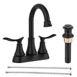Product image of Bathroom Faucet, Matt Black, 2-Handle, 6 Inch Centerset, Swivel Spout, Pop-up Drain