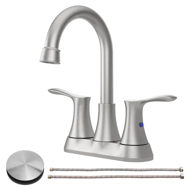 Main product image of Bathroom Faucet Brushed Nickel, 4" 2-Handle centerset basin faucet with Pop-up Drain & Supply Lines 11