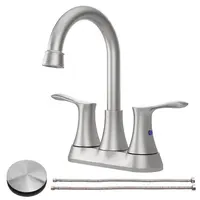 Product image of Bathroom Faucet, Brushed Nickel, 4-inch 2-Handle Centerset, with Pop-up Drain and Supply Lines