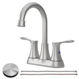 Product image of Bathroom Faucet, Brushed Nickel, 4-inch 2-Handle Centerset, with Pop-up Drain and Supply Lines