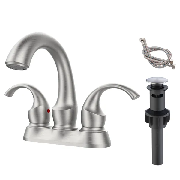 Main product image of Bathroom Faucet 2-Handle Brushed Nickel with Aerator, Swan Style 4-inch Centerset Vanity Sink with Pop-Up Drain and Supply Hoses, FR4075-NP