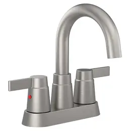 Product image of Brushed Nickel 2-Handle Bathroom Faucet, 4 Inch Centerset, High Arc Swivel Spout