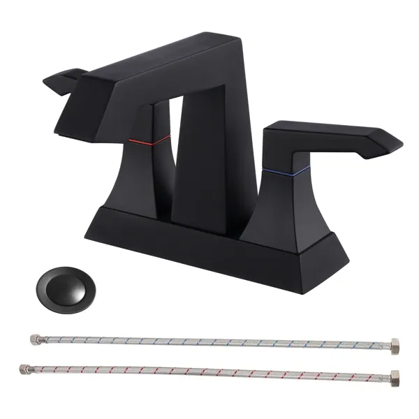 Main product image of 2-Handle Heavy Duty Bathroom Faucet with Drain and Supply Kits; Modern Style Lavatory Deck Mounted Faucet Matte Black 4001-MB